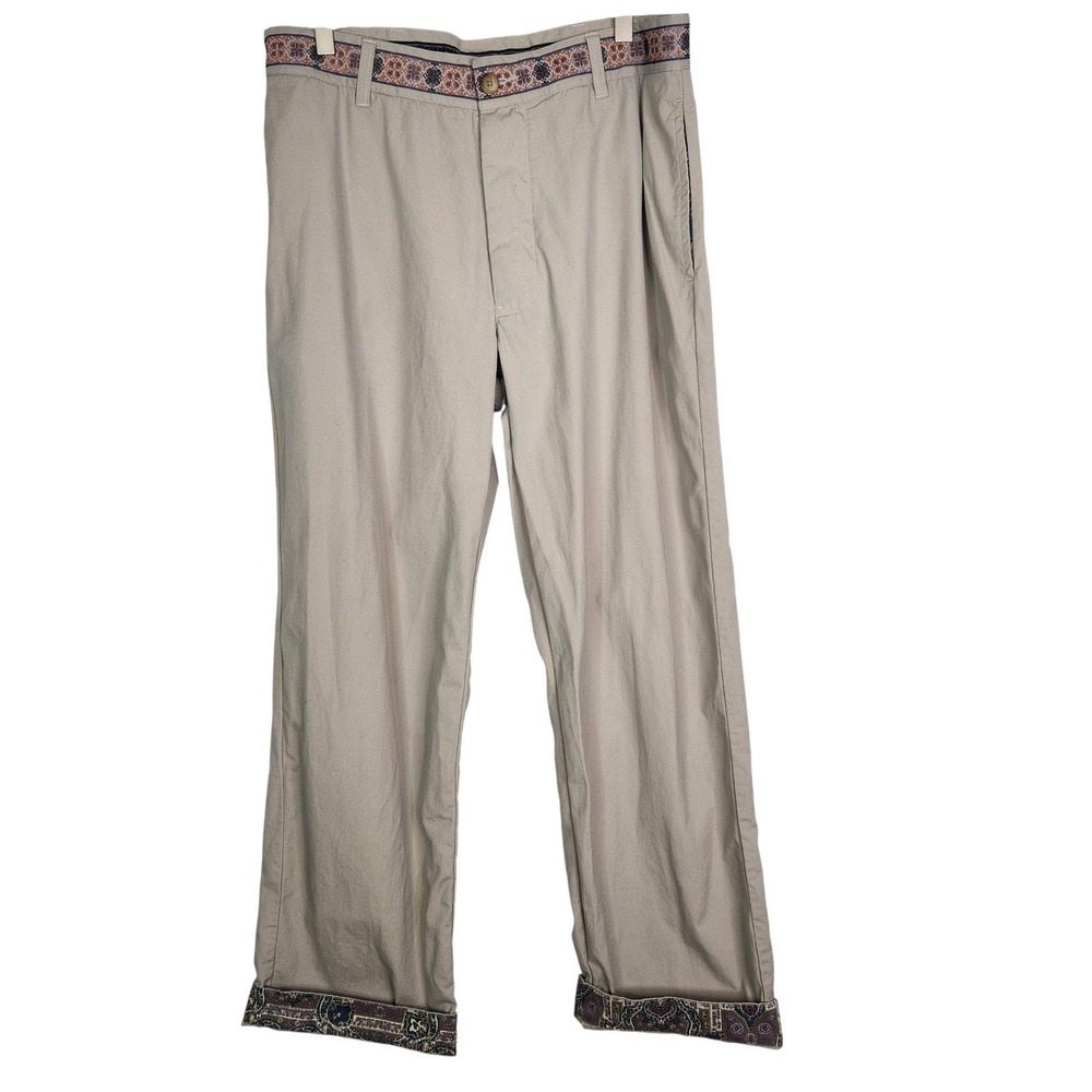 Vtg ROBERT GRAHAM Pants Mens 35x30 Beige Cotton Pleated Chino‎ Paisley Cuff